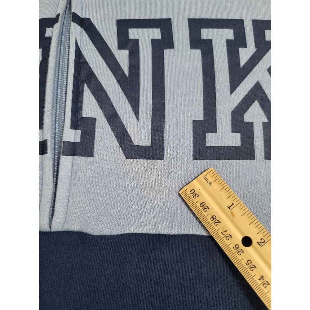 Victoria's Secret PINK High-Low Half-Zip Pullover Bluebell Cream Navy SZ M Logo - Picture 10 of 12